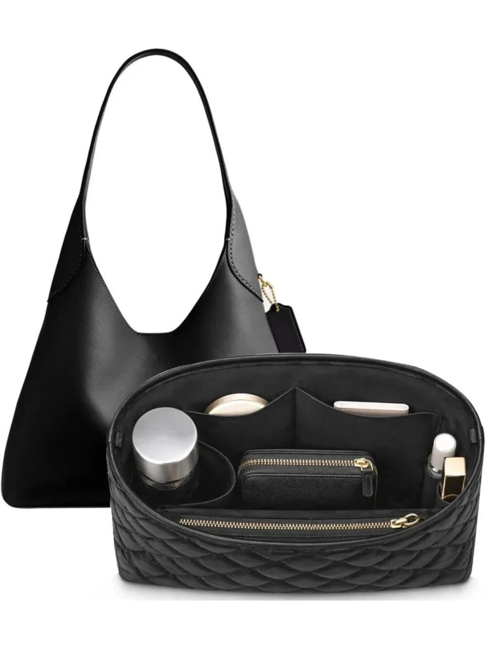 Quilted Purse Organizer Insert for Tote Handbag - Black, Fits Brooklyn 28 Style